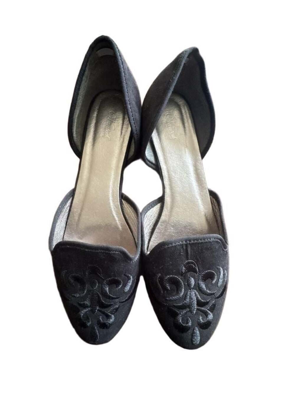 Wanted 'Sherwood' Black Embroidered Velvet D'Orsay Flats